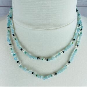Blue beaded double strand necklace